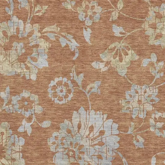 Rust And Gray Floral Washable Area Rug With UV Protection Photo 3