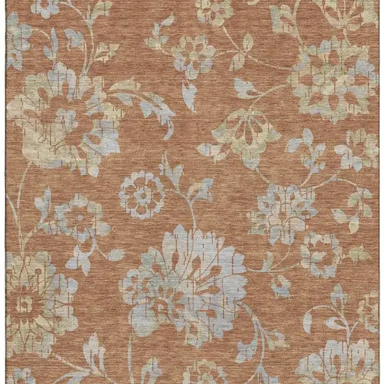 Rust And Gray Floral Washable Area Rug With UV Protection Photo 4