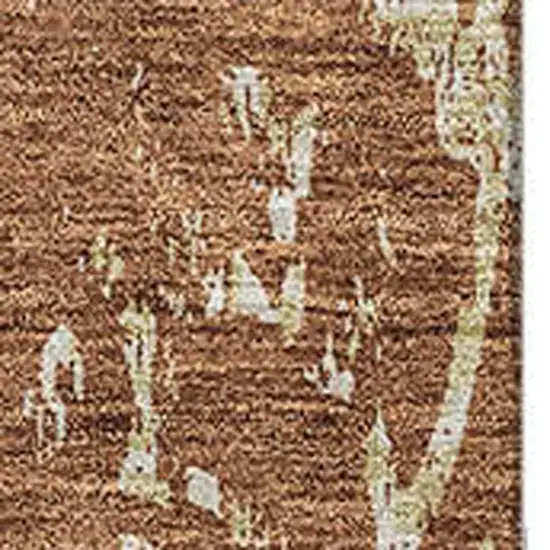 Rust And Gray Floral Washable Area Rug With UV Protection Photo 3