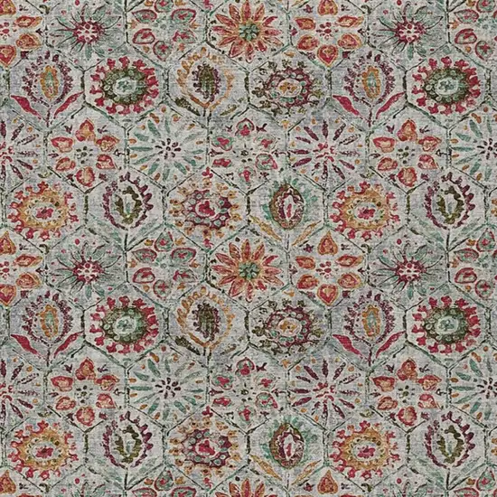 Rust And Gray Floral Washable Indoor Outdoor Area Rug Photo 4