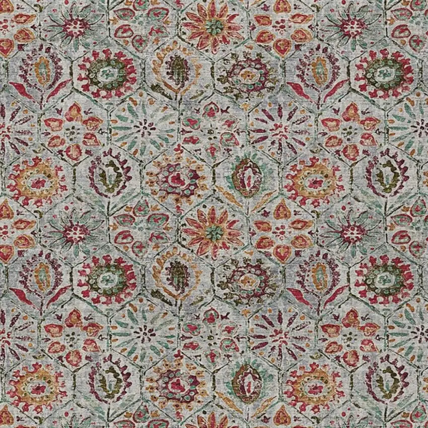 Rust And Gray Floral Washable Indoor Outdoor Area Rug Photo 4