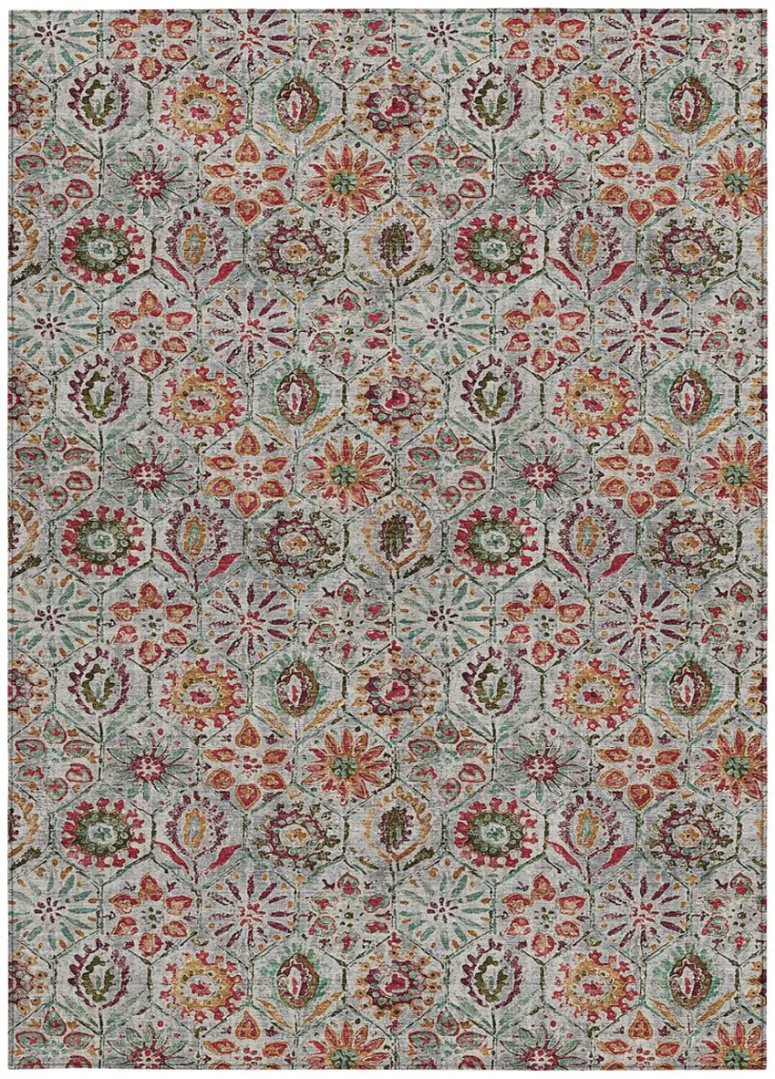 Rust And Gray Floral Washable Indoor Outdoor Area Rug Photo 3