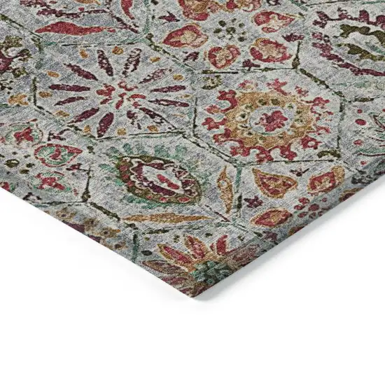 Rust And Gray Floral Washable Indoor Outdoor Area Rug Photo 9