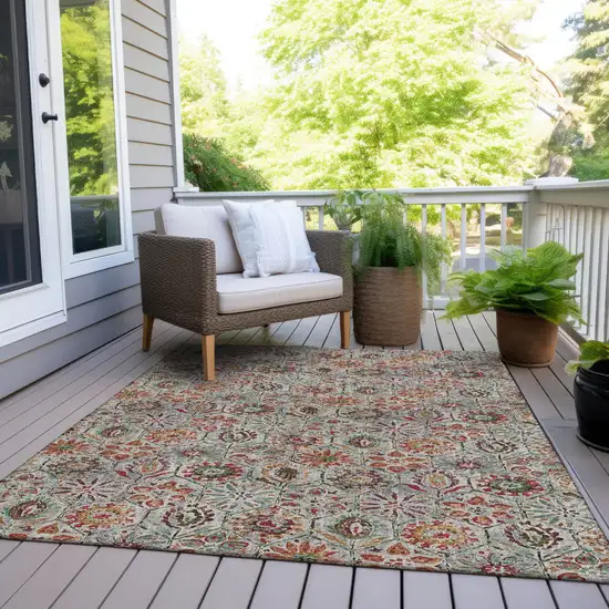 Rust And Gray Floral Washable Indoor Outdoor Area Rug Photo 8
