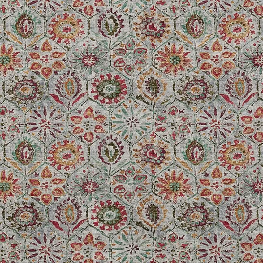 Rust And Gray Floral Washable Indoor Outdoor Area Rug Photo 3