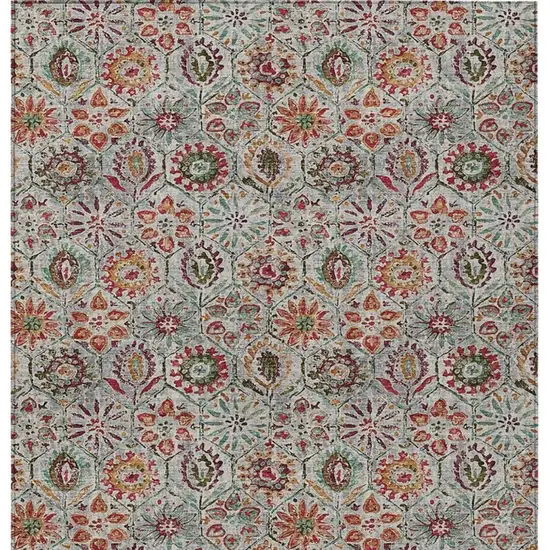 Rust And Gray Floral Washable Indoor Outdoor Area Rug Photo 4
