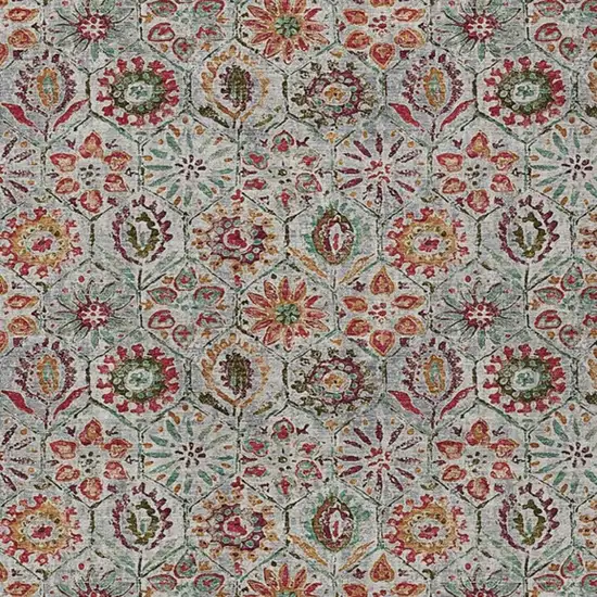 Rust And Gray Floral Washable Indoor Outdoor Area Rug Photo 3