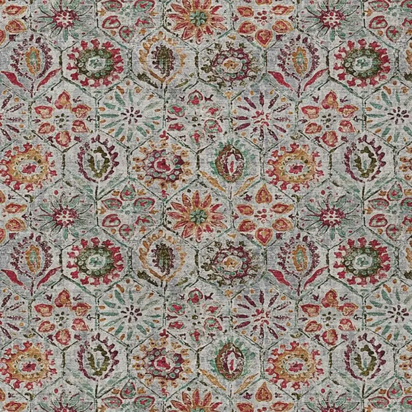 Rust And Gray Floral Washable Indoor Outdoor Area Rug Photo 3