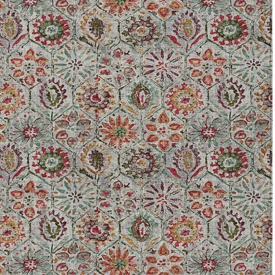 Rust And Gray Floral Washable Indoor Outdoor Area Rug Photo 3