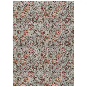 Photo of Rust And Gray Floral Washable Indoor Outdoor Area Rug