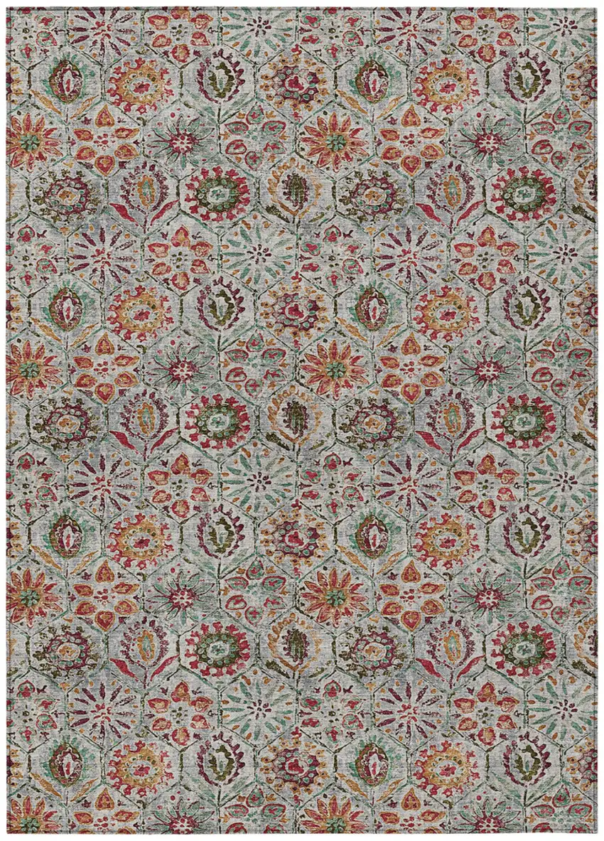 Rust And Gray Floral Washable Indoor Outdoor Area Rug Photo 1