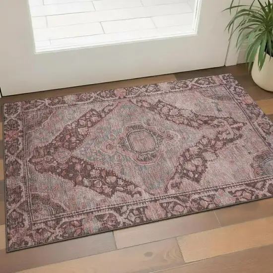 Rust And Gray Oriental Washable Area Rug With UV Protection Photo 2