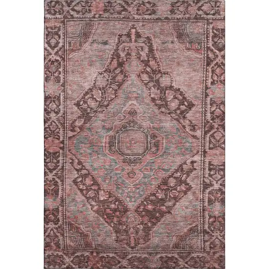 Rust And Gray Oriental Washable Area Rug With UV Protection Photo 1