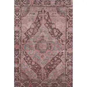 Photo of Rust And Gray Oriental Washable Area Rug With UV Protection