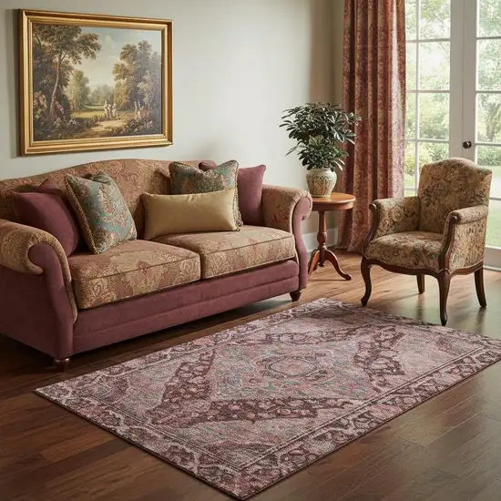 Rust And Gray Oriental Washable Area Rug With UV Protection Photo 2