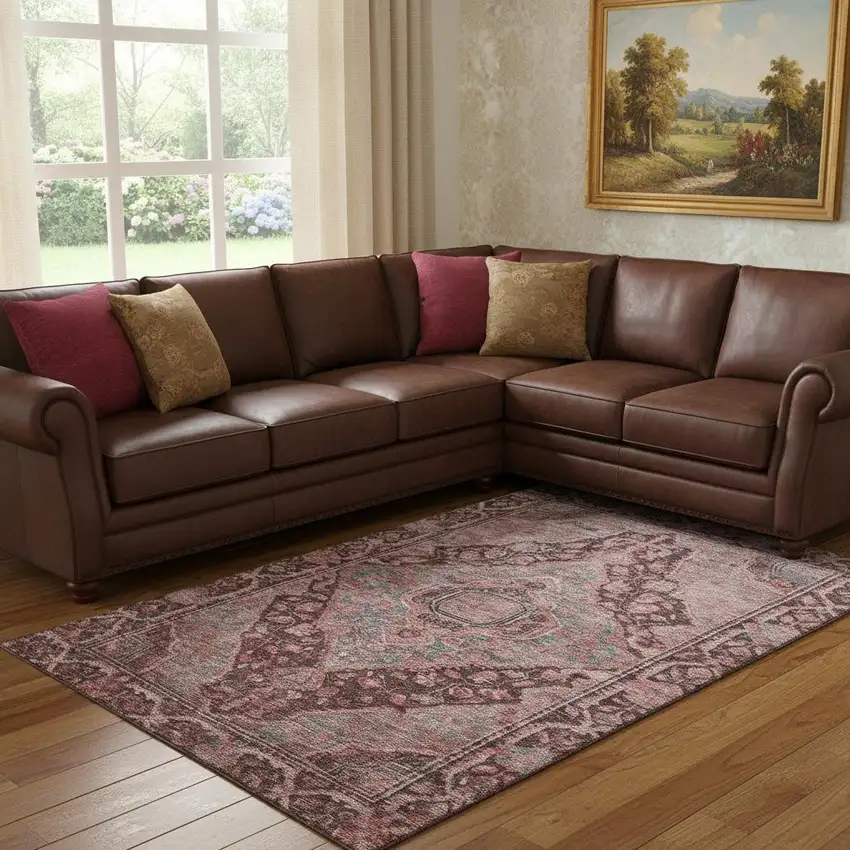 Rust And Gray Oriental Washable Area Rug With UV Protection Photo 2