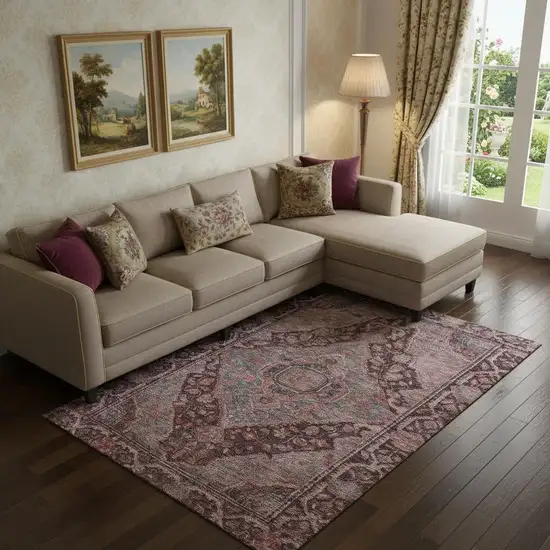 Rust And Gray Oriental Washable Area Rug With UV Protection Photo 2