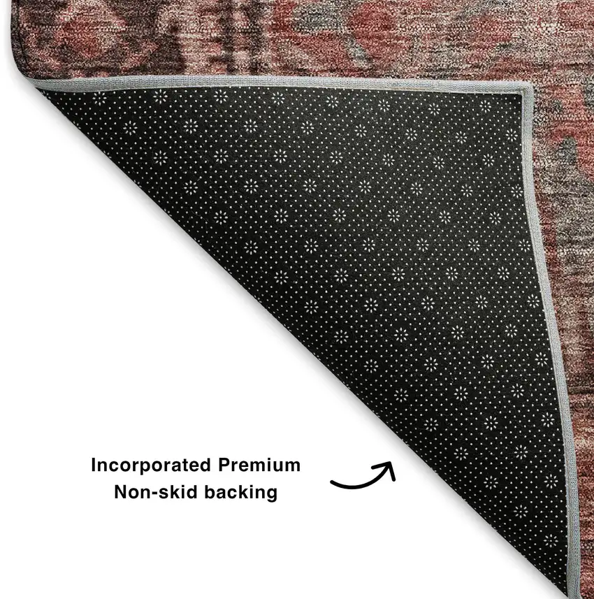 Rust And Gray Oriental Washable Area Rug With UV Protection Photo 6