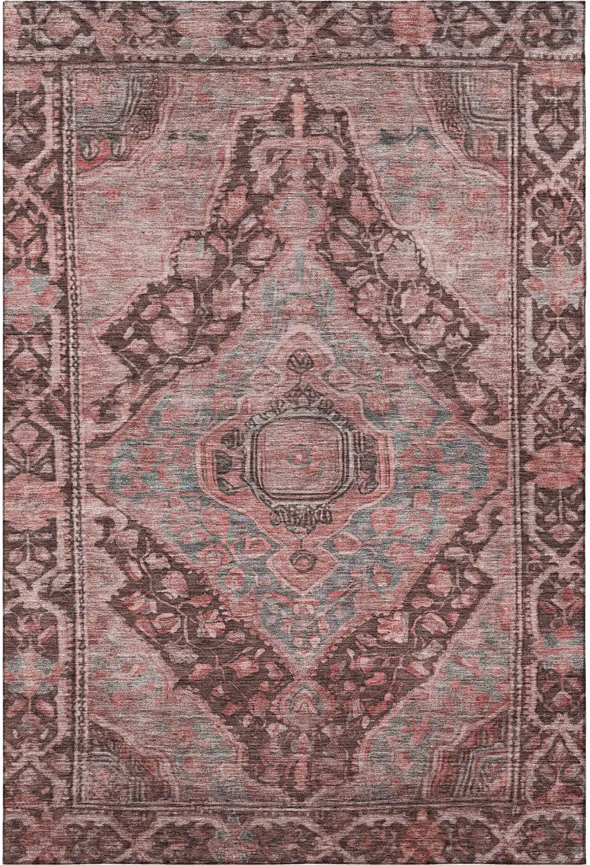 Rust And Gray Oriental Washable Area Rug With UV Protection Photo 3
