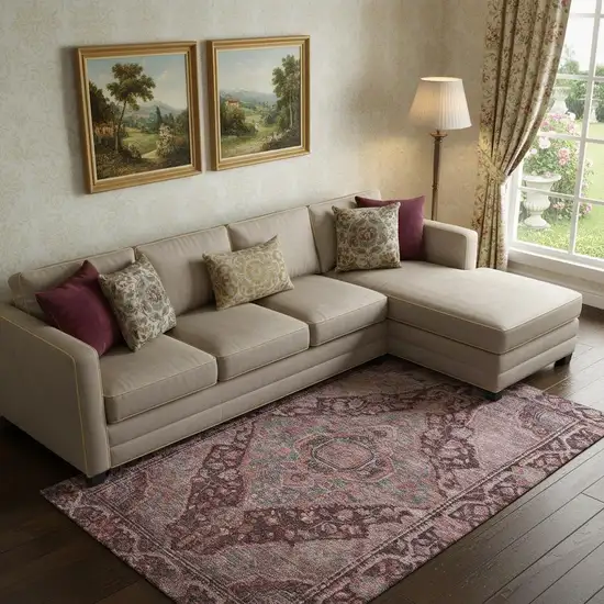 Rust And Gray Oriental Washable Area Rug With UV Protection Photo 2