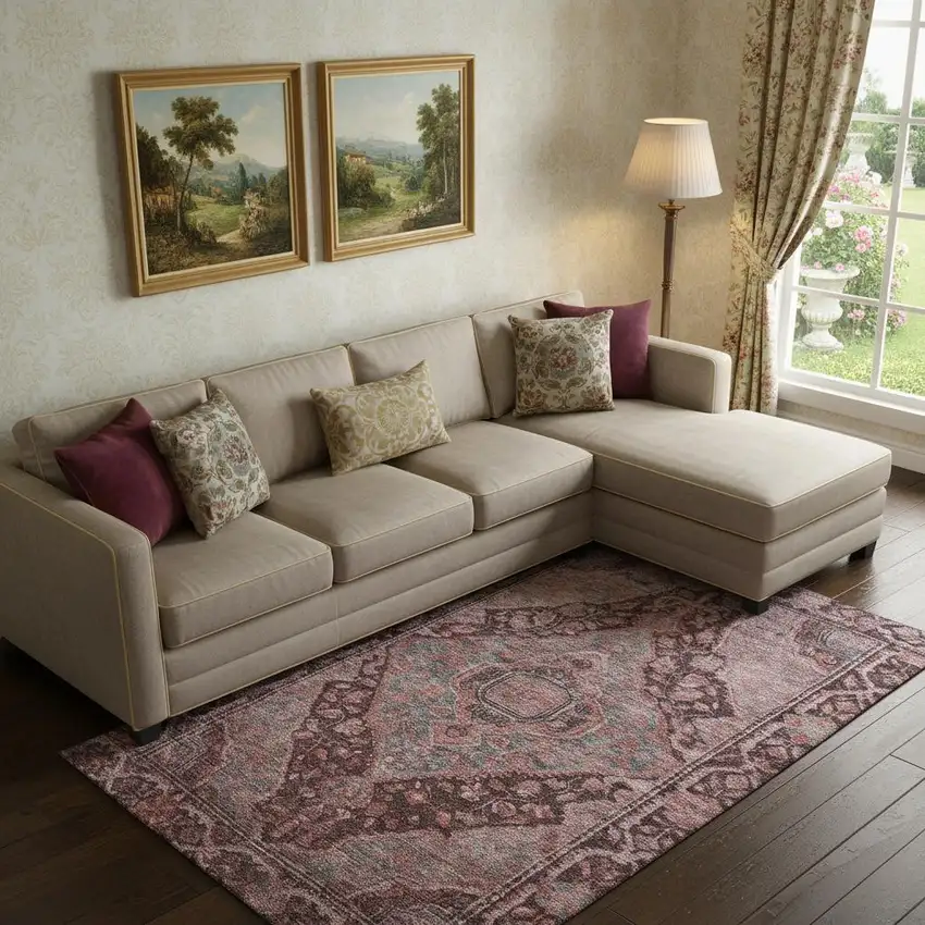 Rust And Gray Oriental Washable Area Rug With UV Protection Photo 2