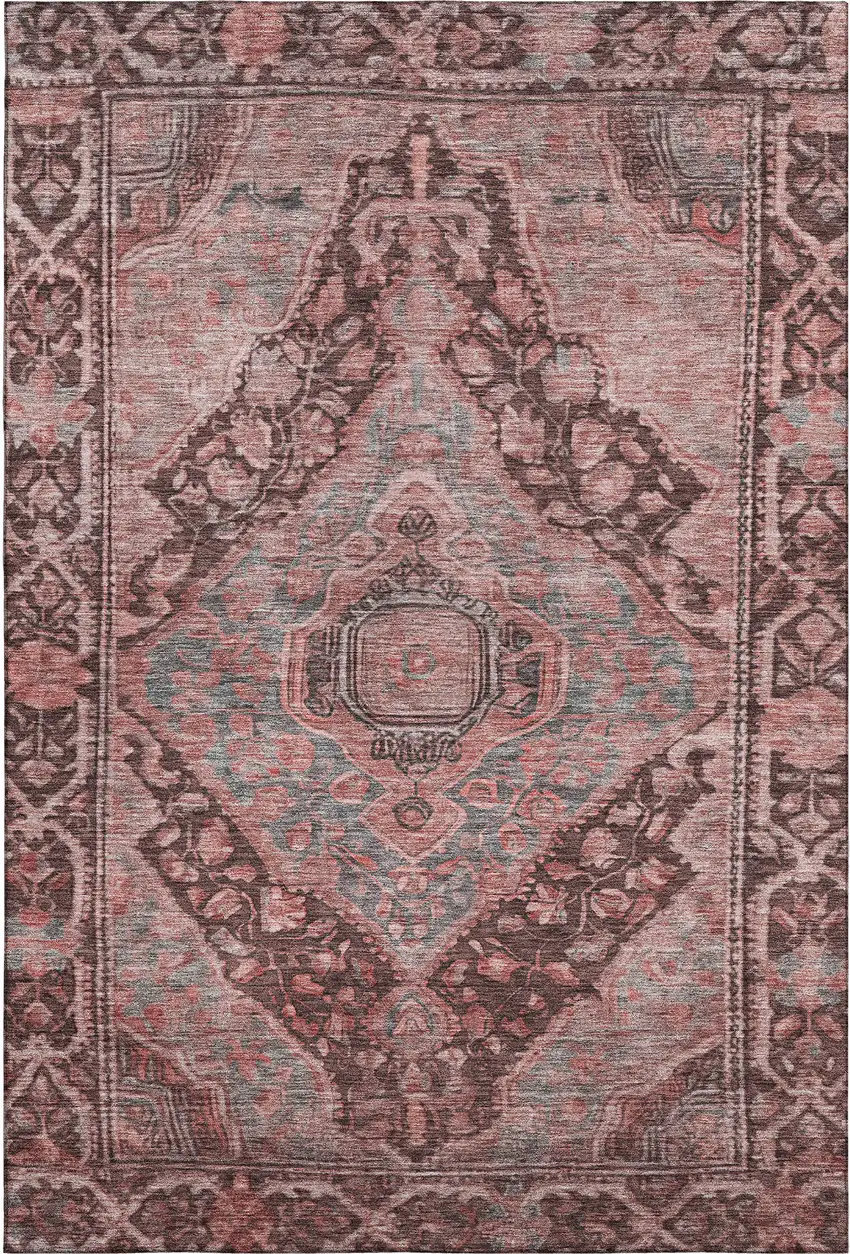 Rust And Gray Oriental Washable Area Rug With UV Protection Photo 1