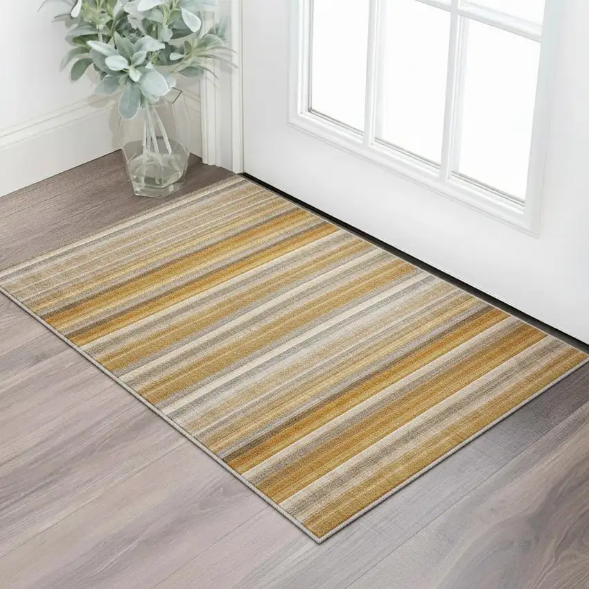 Rust And Gray Striped Washable Area Rug With UV Protection Photo 2