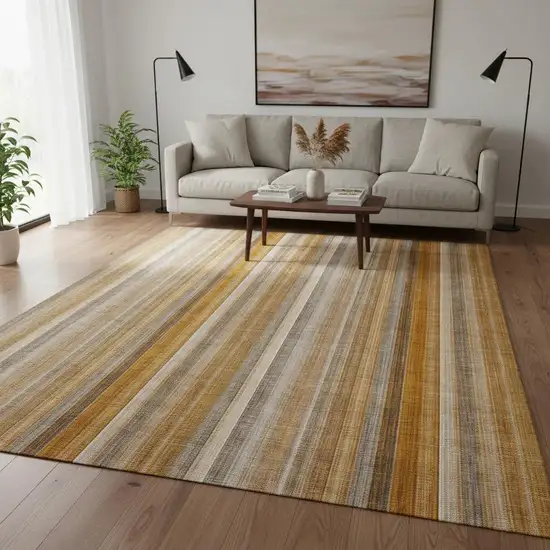 Rust And Gray Striped Washable Area Rug With UV Protection Photo 2