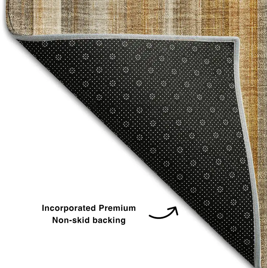 Rust And Gray Striped Washable Area Rug With UV Protection Photo 8