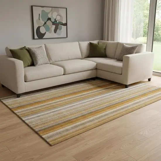 Rust And Gray Striped Washable Area Rug With UV Protection Photo 1