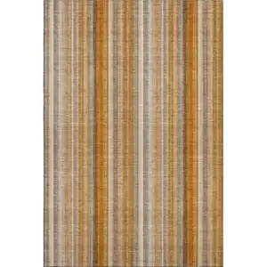 Photo of Rust And Gray Striped Washable Area Rug With UV Protection