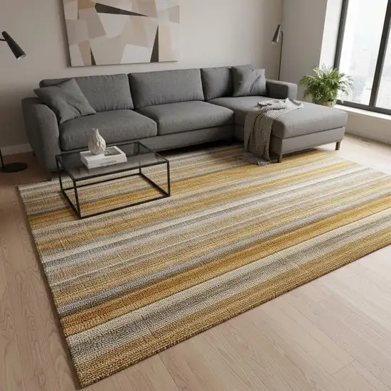 Rust And Gray Striped Washable Area Rug With UV Protection Photo 2