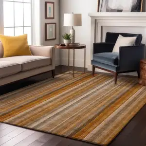 Photo of Rust And Gray Striped Washable Area Rug With UV Protection