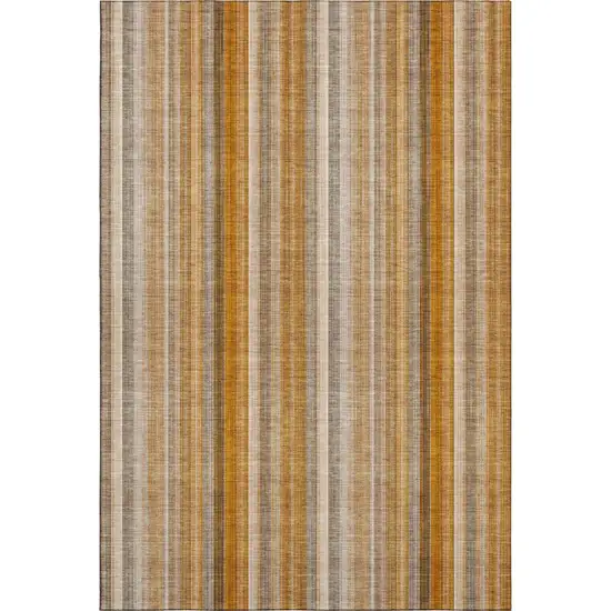 Rust And Gray Striped Washable Area Rug With UV Protection Photo 1