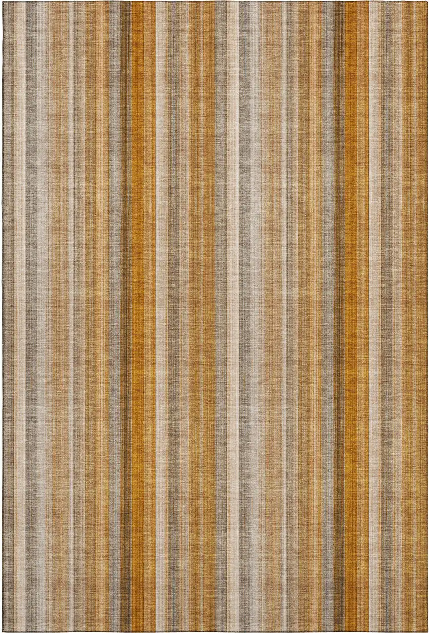 Rust And Gray Striped Washable Area Rug With UV Protection Photo 1