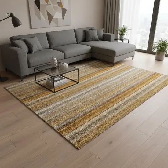 Rust And Gray Striped Washable Area Rug With UV Protection Photo 2