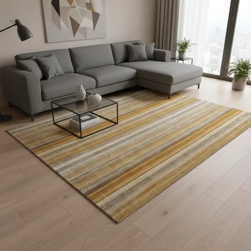 Rust And Gray Striped Washable Area Rug With UV Protection Photo 2