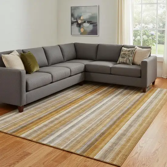 Rust And Gray Striped Washable Area Rug With UV Protection Photo 1