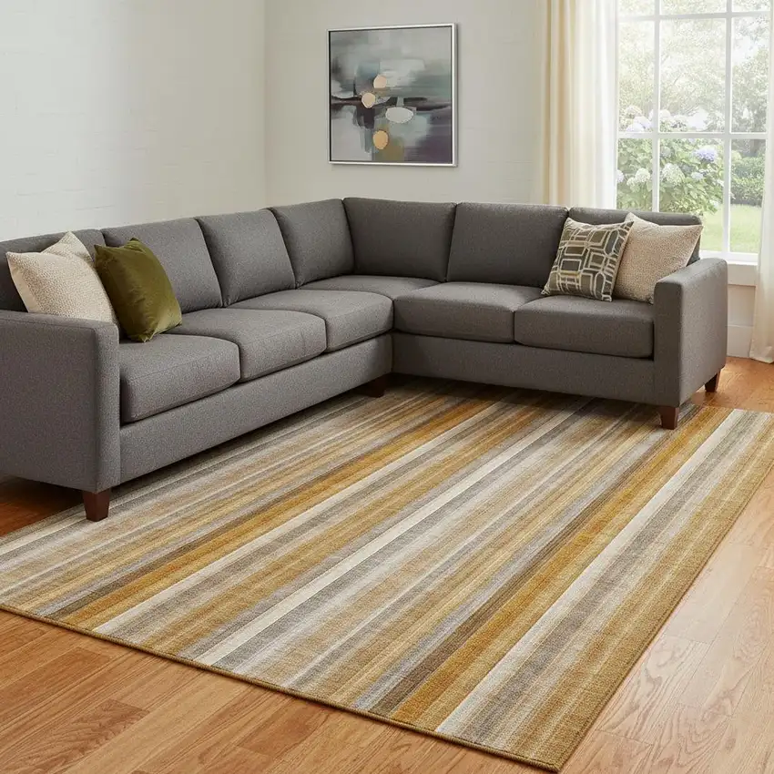 Rust And Gray Striped Washable Area Rug With UV Protection Photo 1