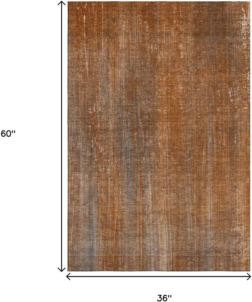 Rust And Gray Striped Washable Area Rug With UV Protection Photo 6