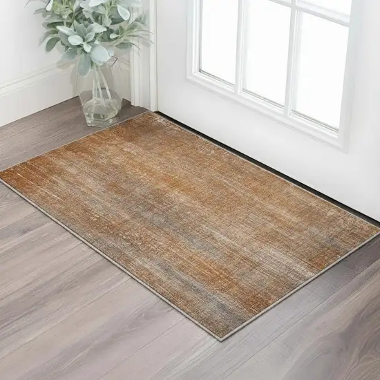 Rust And Gray Striped Washable Area Rug With UV Protection Photo 2