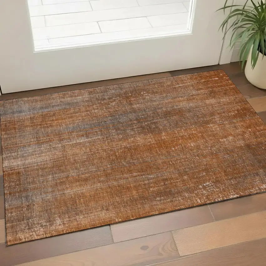 Rust And Gray Striped Washable Area Rug With UV Protection Photo 1