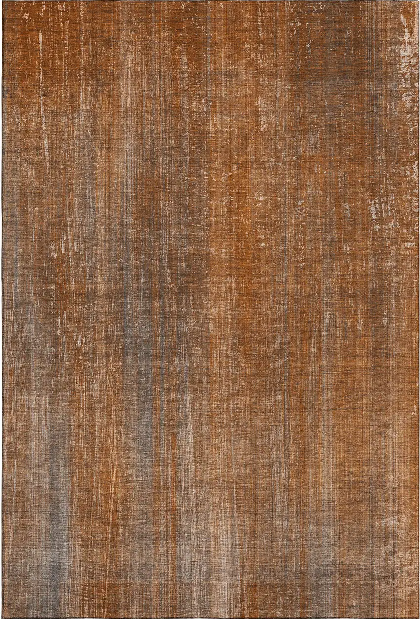 Rust And Gray Striped Washable Area Rug With UV Protection Photo 1