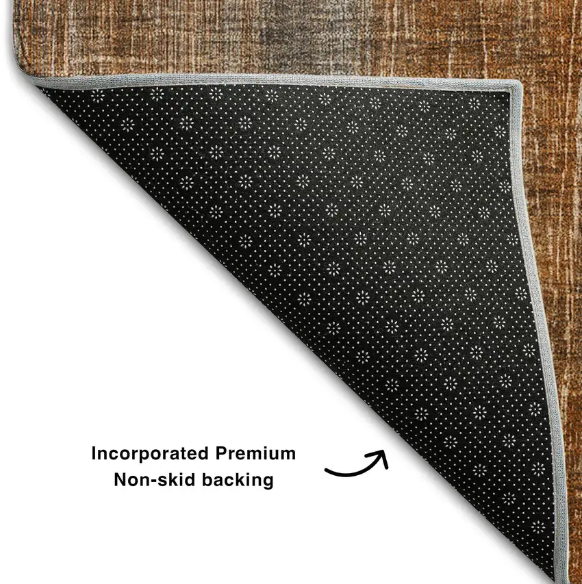 Rust And Gray Striped Washable Area Rug With UV Protection Photo 6