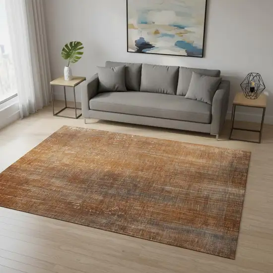 Rust And Gray Striped Washable Area Rug With UV Protection Photo 2