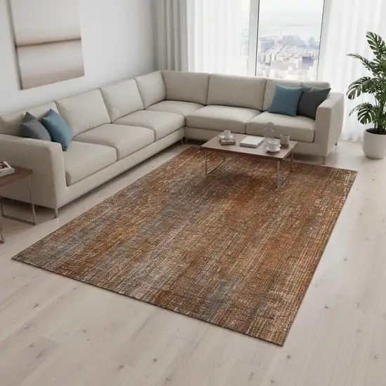 Rust And Gray Striped Washable Area Rug With UV Protection Photo 2