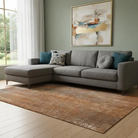 Rust And Gray Striped Washable Area Rug With UV Protection Photo 1