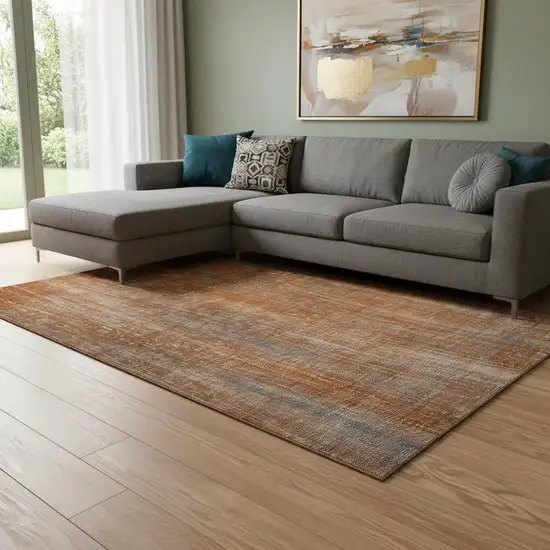 Rust And Gray Striped Washable Area Rug With UV Protection Photo 1