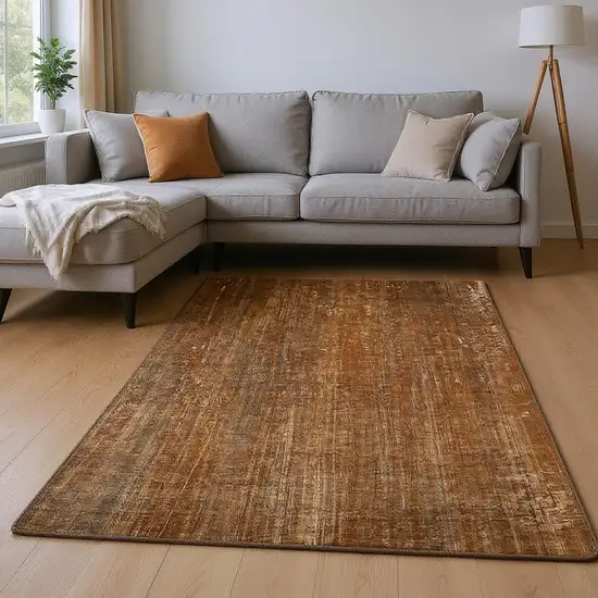Rust And Gray Striped Washable Area Rug With UV Protection Photo 2