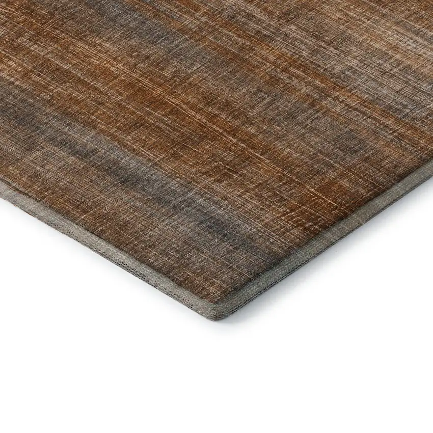 Rust And Gray Striped Washable Area Rug With UV Protection Photo 9